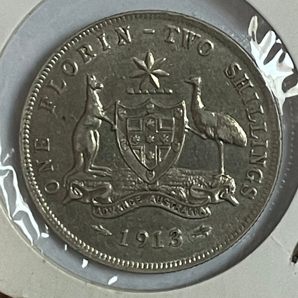 Australia 1913 2/- Florin Silver Coin Extremely Fine Condition