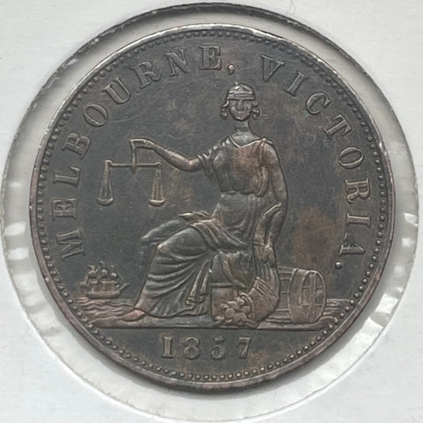 Australia 1857 Hide & De Carle 1/2d Penny Token Fine Condition