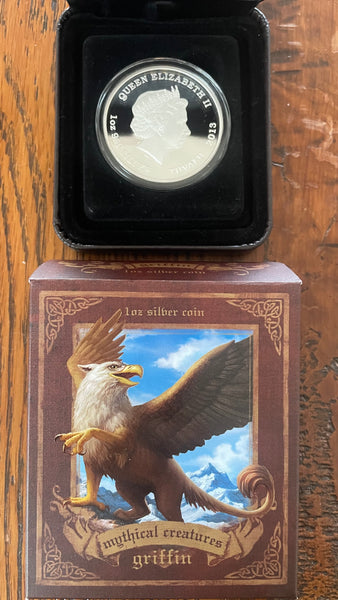 Tuvalu 2013 Perth Mint Colour Mythical Creatures $1 Griffin Silver Proof Coin