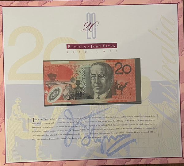 Australia 1994 $20 Last Paper and 1st Polymer Banknote Portfolio Matching Red Serial Numbers