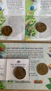 Australia 1993 RAM 4 x $1 One Dollar Water Is Life uncirculated Set of 4 different folders