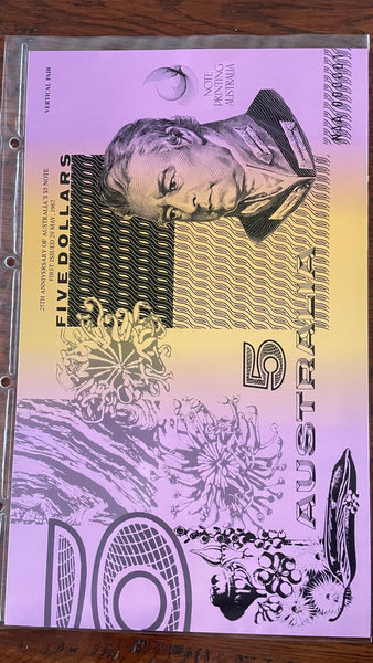 Australia 1992 $5 25th Anniversary Uncut Pair Banknote Folder