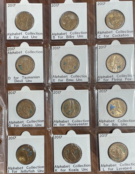 2017 Aussie Alphabet Coloured $1 coin Collection of 26 A to Z coins