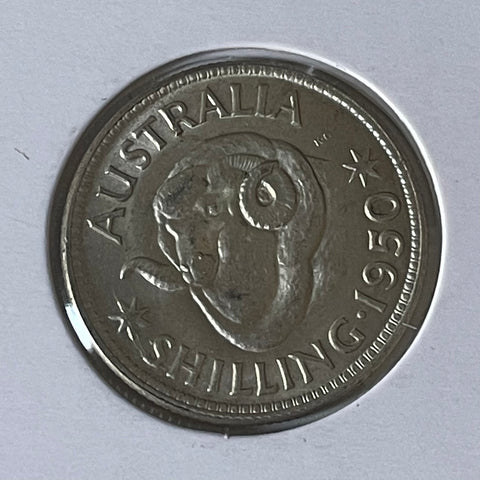Australia 1950 1/- One Shilling silver coin about Uncirculated