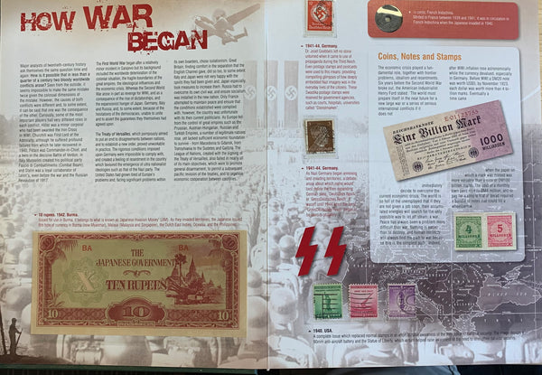 World War II Collection of Banknotes, Stamps and Coins in 20 page Book