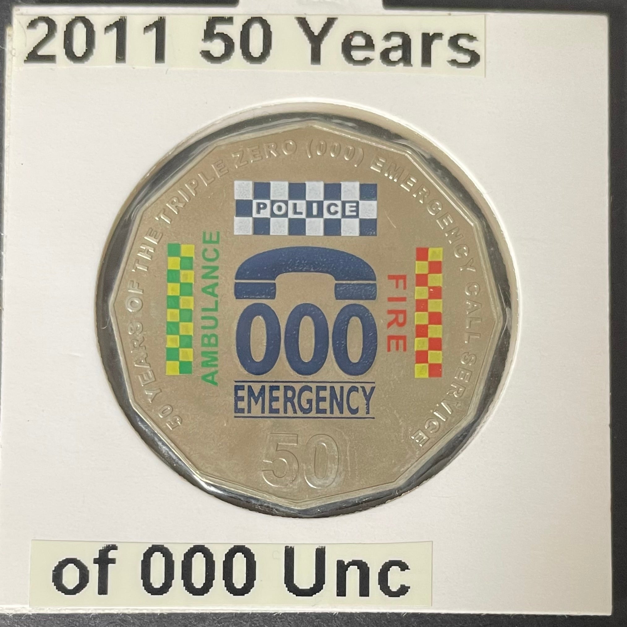 Australia 2011 coloured 50c Fifty Cents Triple Zero Emergency  Uncirculated Coin