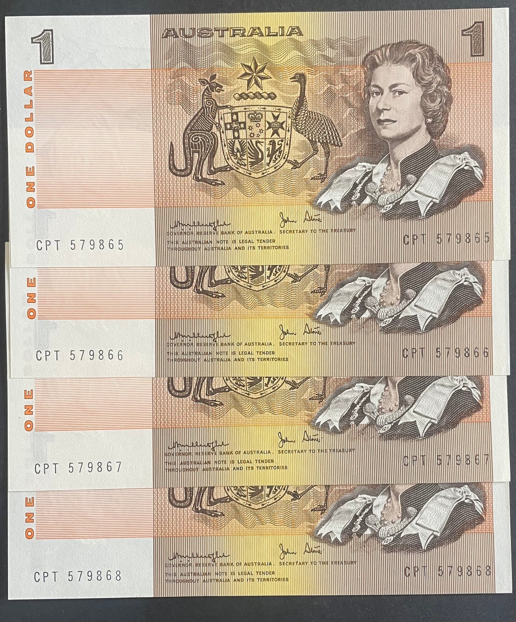 Australia 1977 $1 Knight/Stone Uncirculated run of 4. R77