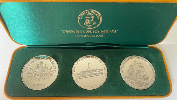 Australia 1988 Bicentennial Royal Visit Sterling Silver 3 Medallion Set - Stokes Mint