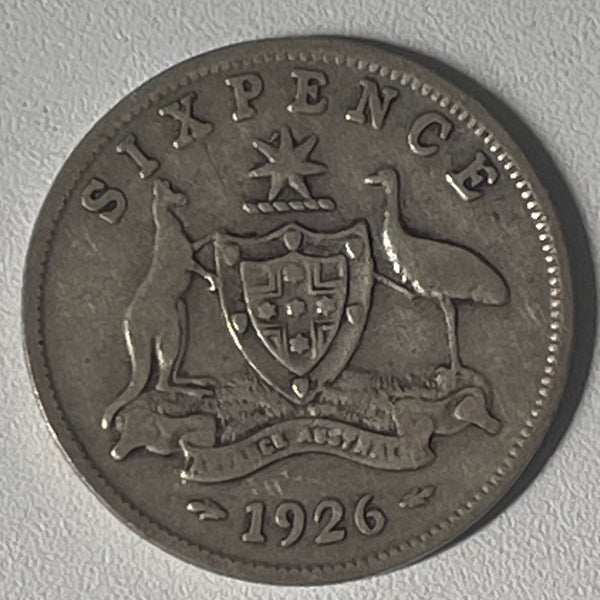 Australia 1926 6d Sixpence Dot after E Variety Silver Coin