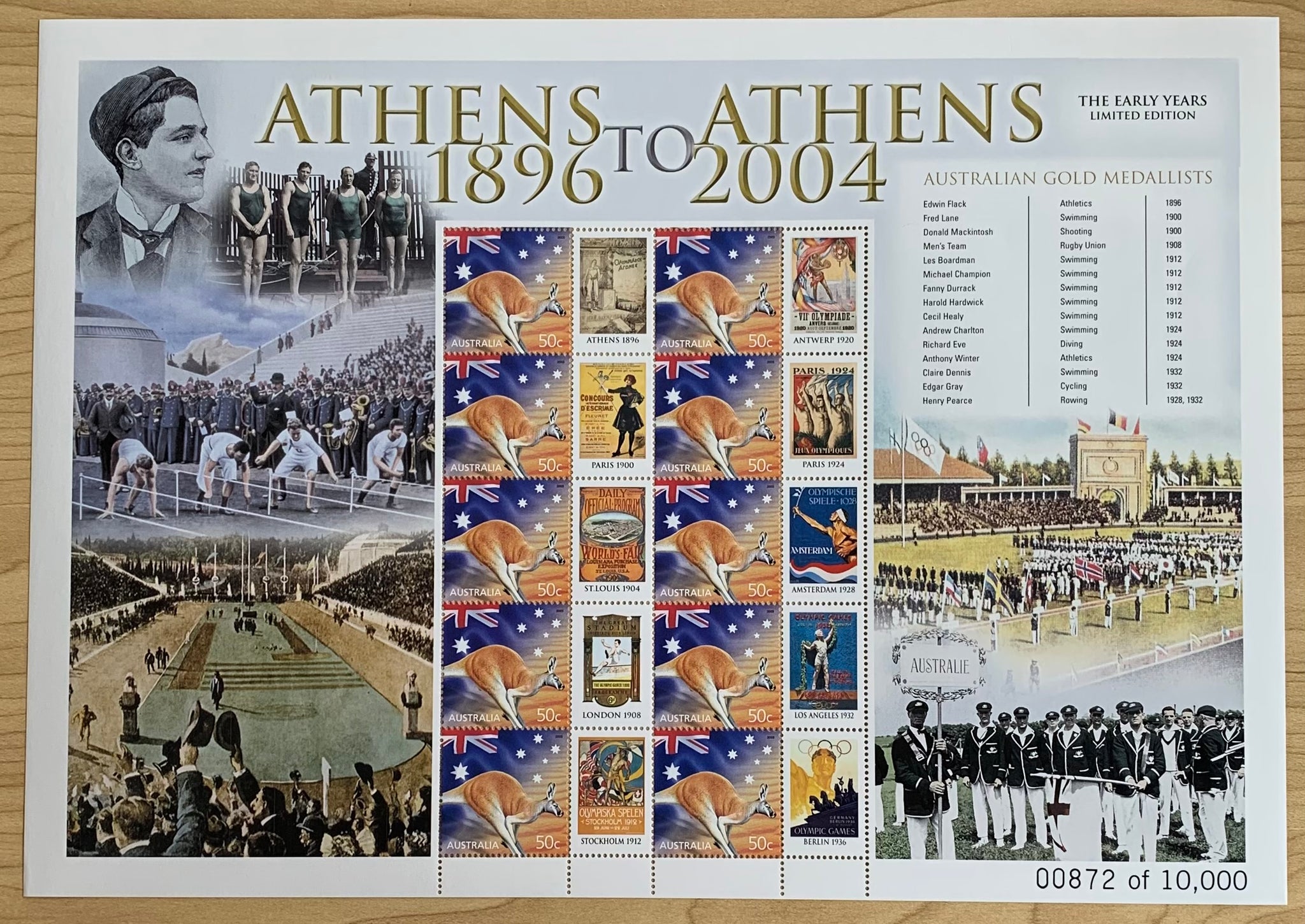 Australia Post 2004 50c Athens 1896 - Athens 2004 Stamp Sheet The Early Years Limited Edition 872 / 10000