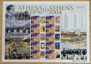 Australia Post 2004 50c Athens 1896 - Athens 2004 Stamp Sheet The Early Years Limited Edition 872 / 10000