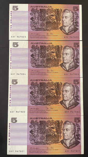R207F $5 Knight/Stone Banknote Uncirculated Run of 4 First Prefix