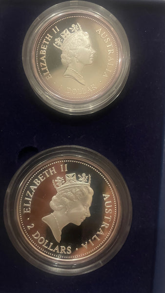 Australia 1998 Perth Mint Kookaburra 1oz & 2oz .999 Silver Proof Coin Set