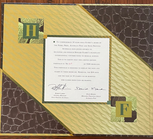 Australia 1995 Howard Florey Stamps and $50 Banknote Portfolio Red Serial Numbers