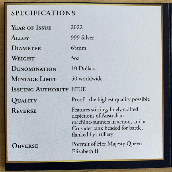 Niue 2022 Battles of El Alamein 5oz 999 Silver Coin Box Cert