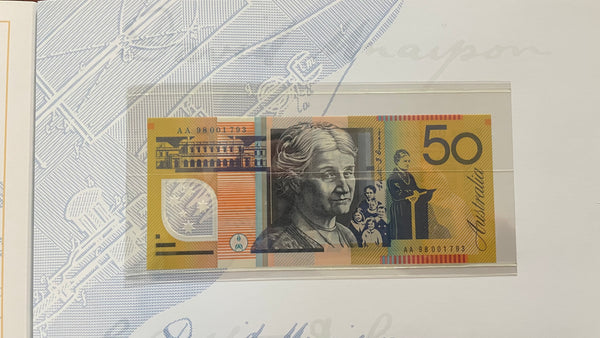 Australia 1998 $5, $10, $20, $50 & $100 Deluxe Banknote Folder, Matching Serial Numbers