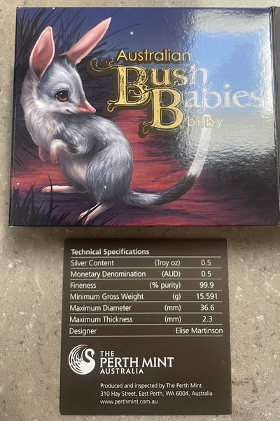 Australia 2011 50c  Perth Mint Australian Bush Babies Bilby 1/2oz Silver Coin
