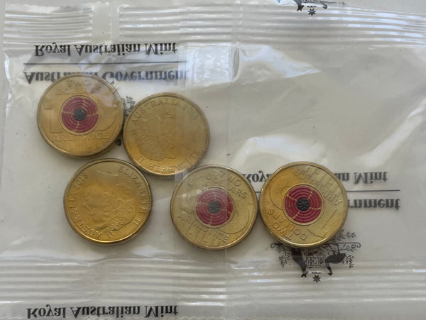 Australia 2018 Royal Australian Mint $2 Armistice Mint Bag of 5 Uncirculated Coins