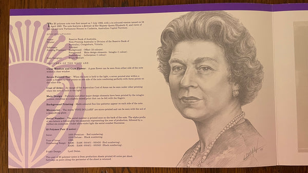 Australia 1996 $5 Polymer Fraser/Evans Uncut Vertical Pair Black serial number Banknote