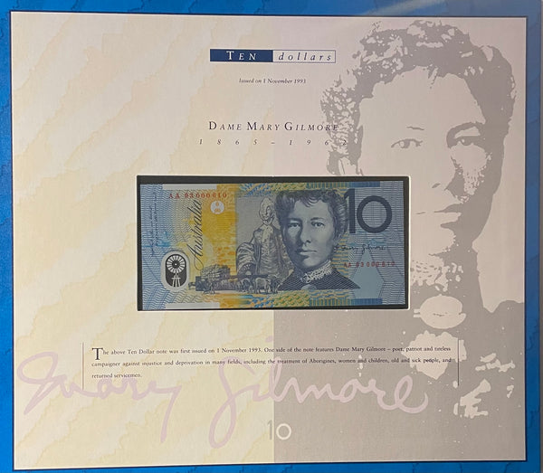 Australia 1993 $10 Last Paper & $10 1st Polymer Matching Red serial numbers Banknote Portfolio