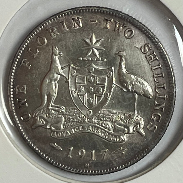 Australia 1917 2/- Florin Silver coin Extremely Fine Condition