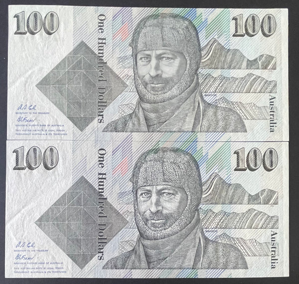 Australia 1996 $100 Mawson Signed Fraser Cole Last Signature Uncirculated Pair R613L