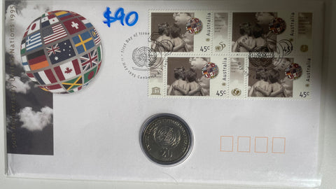 Australia 1995 50th Anniversary United Nations  20c PNC Limited edition