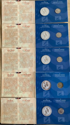 Australia 1999 Perth Mint "U.S. State Quarter Program" Privy Mark $1 Kookaburra 1oz Silver set of 5