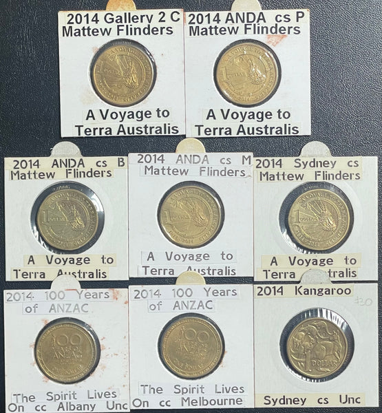 Australia 2014 $1 Mobile Press Counter Stamp Dollar Coins Uncirculated  Set of 8