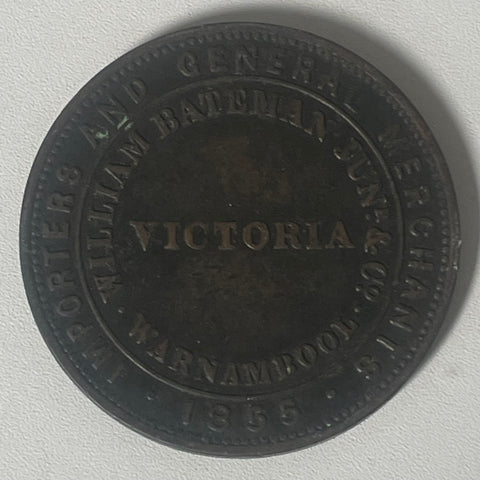 Australia 1855 William Bateman Warnambool 1d Penny Token