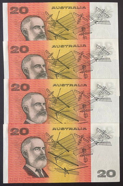 Australia 1991 $20 Fraser Cole Run of 4 Uncirculated Banknotes R413