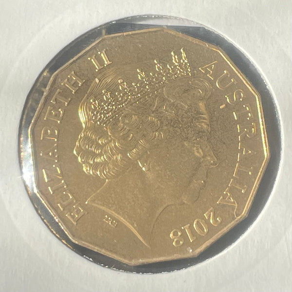 Australia 2018 Royal Australian Mint 50c Fifty Cents Gold Coast Commonwealth Games Gold Plated Uncirculated Coin in 2x2 mount