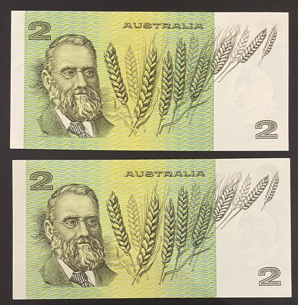 Australia $2 Knight/Wheeler Gothic Centre Thread Pair about Uncirculated R86a