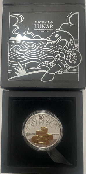 2025 Australia Lunar New Year of the Snake $1 1oz .9999 Silver Guiled Silver Coin