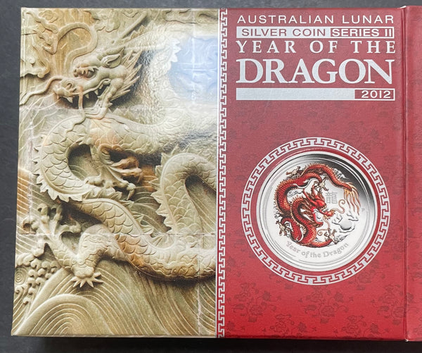 Australia 2012 $1 Year of the Dragon Proof .999 1oz Coloured Silver Coin