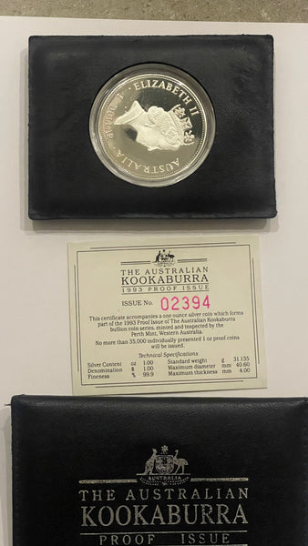 Australia 1993 Perth Mint $1 Kookaburra 1oz Silver Proof Coin