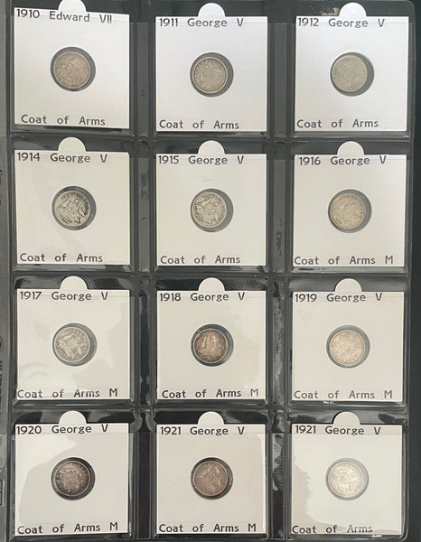 Australia 1910-64 Complete Set of 52 3d Threepence Silver Coins
