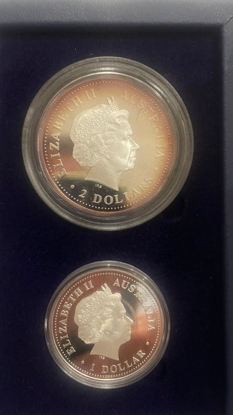 Australia 1999 Perth Mint Kookaburra 1oz & 2oz .999 Silver Proof Coin Set