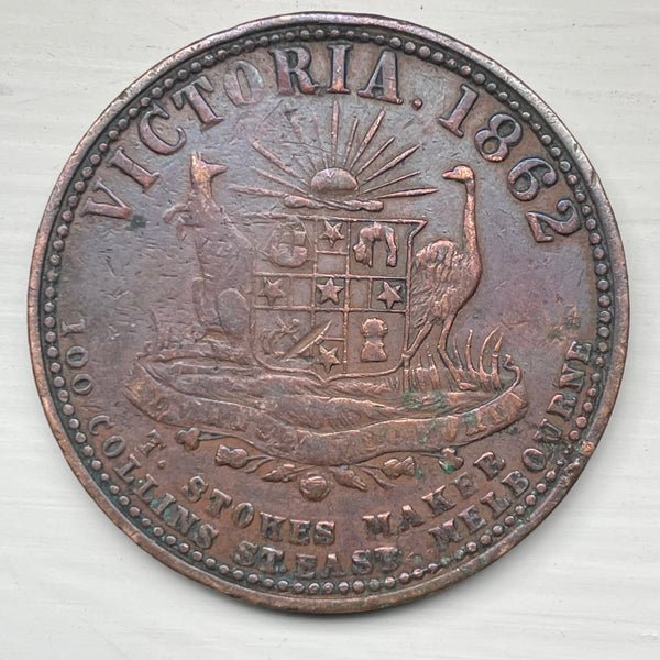 Australia 1862 Stokes "In Vino Virtitas" 1d Penny Token CofA reverse