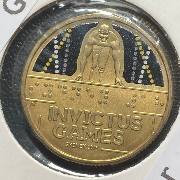 Australia 2018 Royal Australian Mint $1 Invictus Games Coloured Uncirculated Coin in 2 x 2 mount