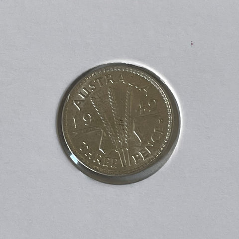 Australia 1942D 3d Threepence Silver Coin about Uncirculated