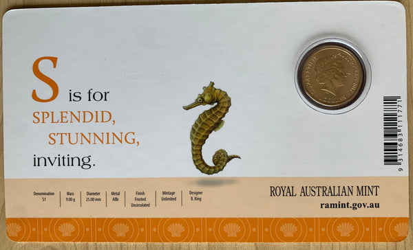 2017 Aussie Alphabet Coloured $1 coin "S" Seahorse