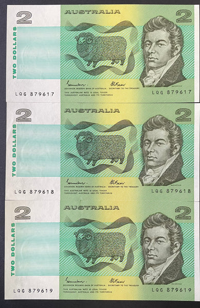 Australia 1985 $2 Johnston Fraser Last Prefix, Uncirculated run of 4. R89