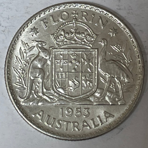 Australia 1953 2/- Florin Silver Coin Uncirculated