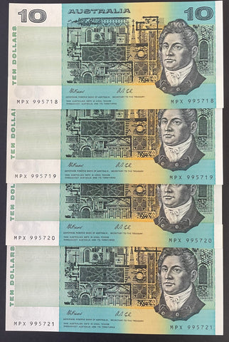 Australia 1991 $10 Fraser Cole Ten Dollars Uncirculated Run of 4 with Plate Letter. R313a
