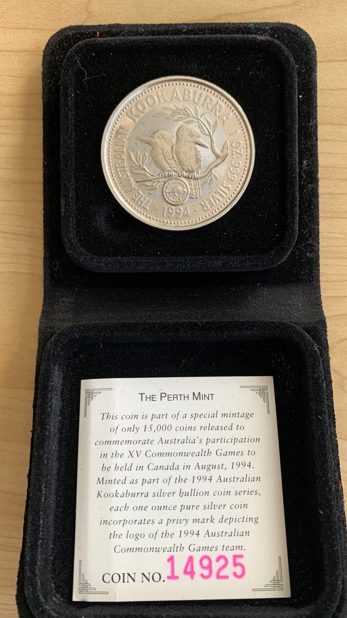 Australia 1994 Perth Mint $1 Kookaburra 1oz Silver Coin Commonwealth Games Privy Mark