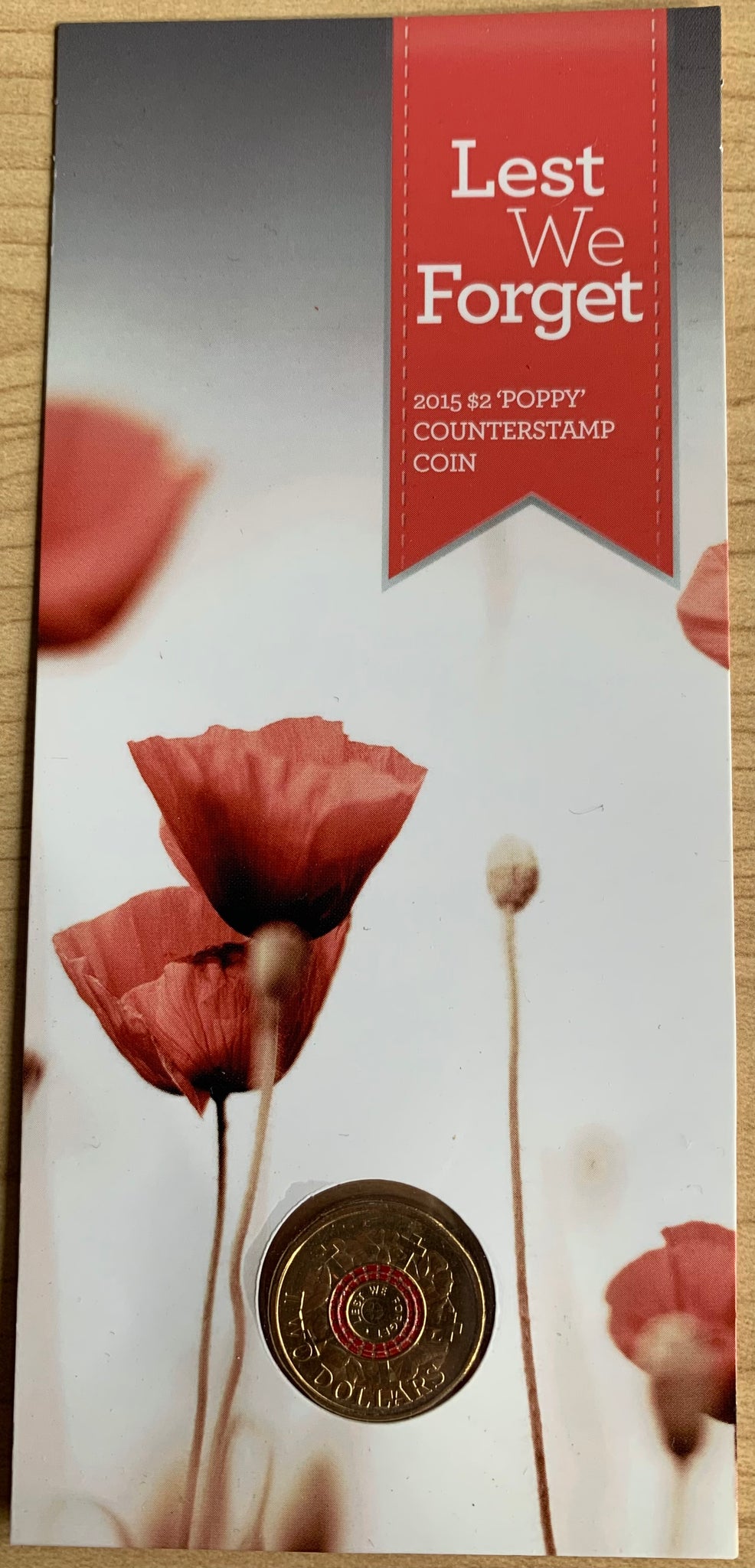 2015 Australia Coloured $2 Lest We Forget Poppy Counterstamp Coin