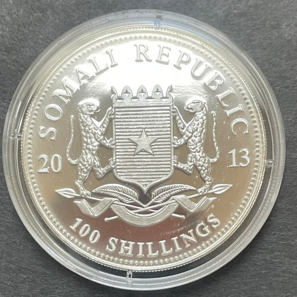 Somalia 2013 100 Shillings  Elephant  Coloured 1oz .999 Silver Coin.