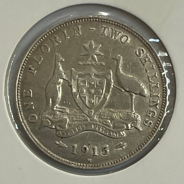 Australia 1915H 2/- Florin Silver Coin Fine Condition