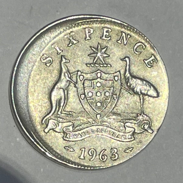 Australia 1963 6d Sixpence Mis-Strike Variety Silver Coin Uncirculated Condition